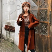 Quần áo đúng kiểu chụp 2018 thu đông mới của phụ nữ Hàn Quốc rắn màu eo hoang dã trùm đầu áo khoác len dài tay