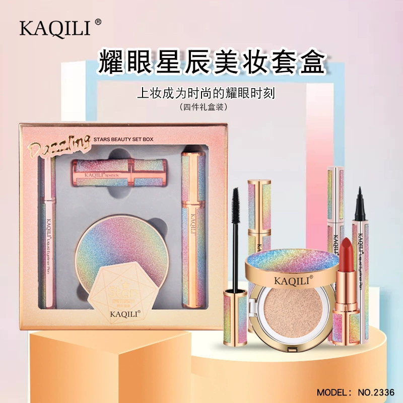 Bộ trang điểm 4 món hàng ngày Rainbow Starry Sky Beauty Set Kaqili Cushion Eyeliner Mascara Son môi - Bộ trang điểm