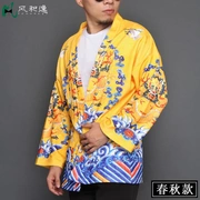 Trung Quốc phong cách Hanfu trang phục hoàng đế trang phục áo choàng Tang phù hợp với áo khoác nam dài tay áo choàng rộng cỡ áo rộng thủy triều - Trang phục dân tộc