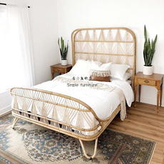 спальня из ротанга 古小鱼 北欧藤编床1.8米双人床印尼真藤艺术床酒店民宿ins风藤床