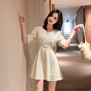 Đầm voan nữ mùa hè 2019 khí mới Hàn Quốc V-cổ nữ thắt lưng giảm béo phổ biến - Váy eo cao