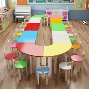 Bàn ghế mẫu giáo thành một bộ đồ chơi học tập cho bé nhà gỗ sồi gỗ nội thất trẻ em Bàn hình chữ nhật nhỏ - Nội thất giảng dạy tại trường