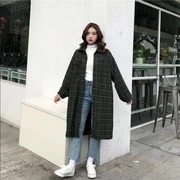 Áo mới của phụ nữ Hàn Quốc gió retro sang trọng ve áo dài kẻ sọc áo khoác len giản dị - Áo Hàn Quốc