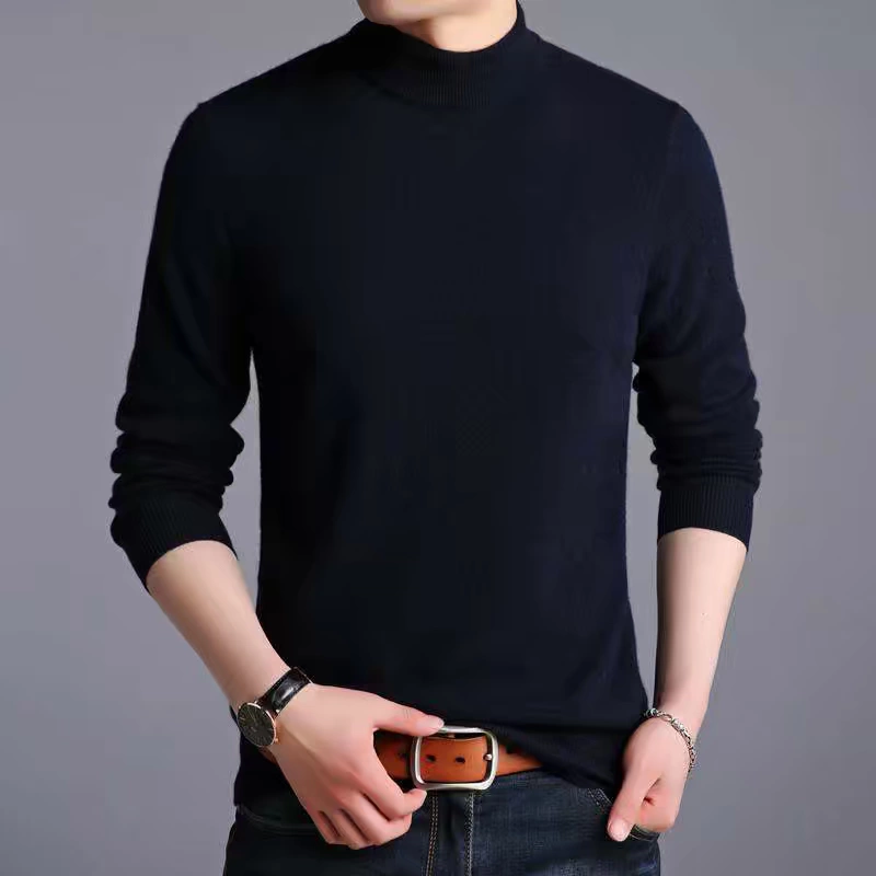 Thương hiệu cao cấp mùa thu và mùa đông áo len nam Áo len cashmere thương hiệu thủy triều phiên bản Hàn Quốc của áo thun dệt kim chạm đáy áo cổ cao - Kéo qua