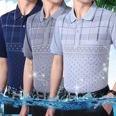 中老年爸爸T恤夏款短袖男士t恤休闲翻领宽松大码透气清凉爸爸装