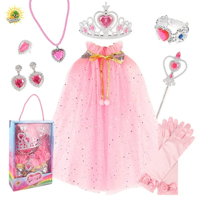 Детский плащ для принцессы, волшебная палочка, перчатки, ожерелье и серьги, игрушка, подарок на день рождения