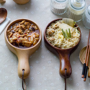 千房ドライライスラーメンボウル木製食器和風ハンドルサラダ木製ボウルインターネット有名人ジン・ボランと同じボウルを使用してください