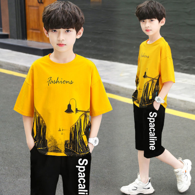 棉质童装男孩夏季男童短袖t恤中大童2021夏款衣服韩版儿童两件套