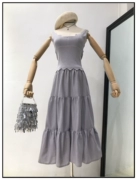 [Bà Wu] B31 linen văn học fan đàn hồi eo váy dài nửa chiều dài retro đầu gối váy