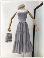 [Bà Wu] B31 linen văn học fan đàn hồi eo váy dài nửa chiều dài retro đầu gối váy chân váy cho người béo bụng