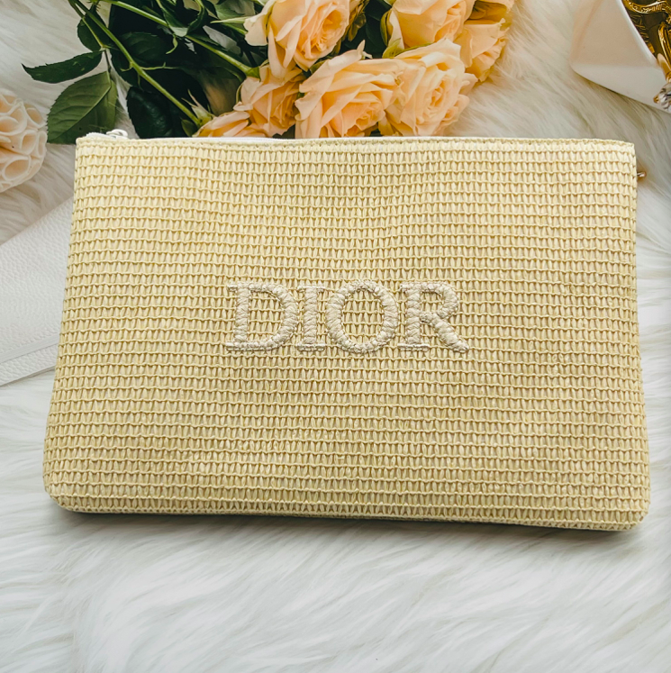 Counter Genuine Dior Dior High-end Cosmetic Bag Storage Bag Wash Bag Handbag Straw Bag Scarce with Box