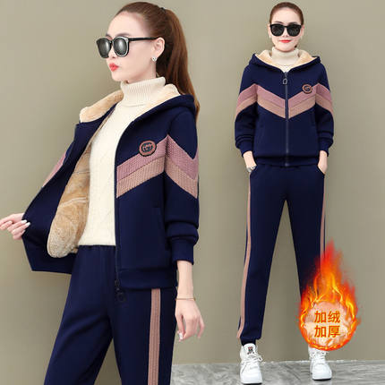 加厚加绒运动套装女卫衣休闲服