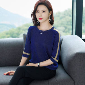 春夏新款优质冰丝大码女装200斤打底衫胖MM宽松半袖针织衫气质T恤