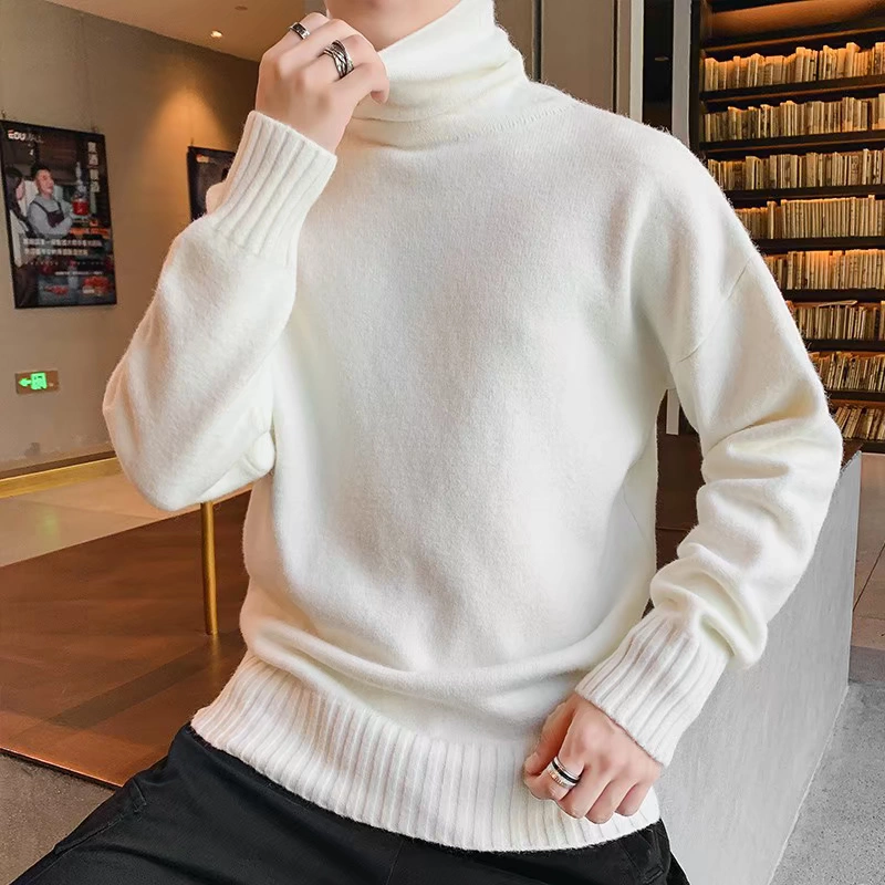 Thu đông 2019 nam mới phiên bản Hàn Quốc của áo len cao cổ xu hướng cá tính chạm đáy áo len nam lửng - Áo len cổ tròn