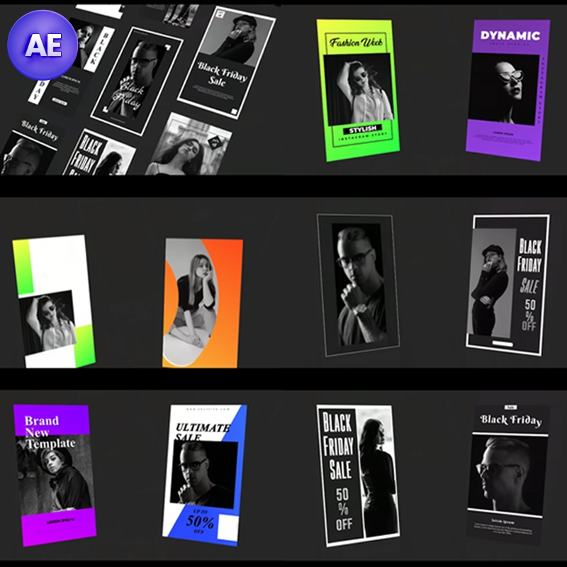 时尚广告视频服装品牌推广Instagram故事动态文字排版海报AE模板