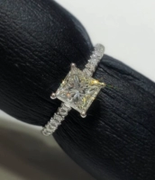 Платиновое квадратное обручальное кольцо для принцессы, микроинкрустация, 1 карат