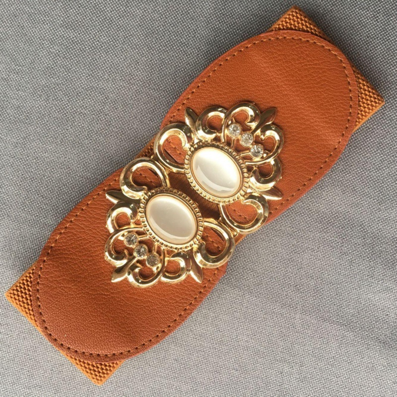 Cat Eye Brown (About 6.5Cm)Lose money impulse Loose and tight belt Women Tightness elastic force Width Waistband female Dress Fine black belt