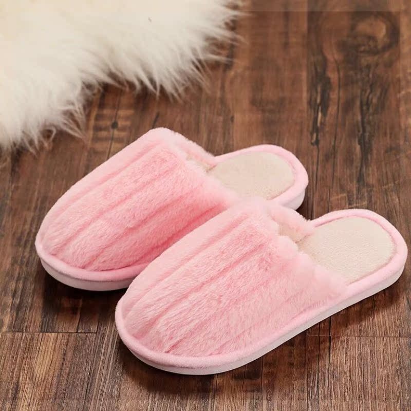Striped Plush Pinkma'am Cotton slippers lovers Internet celebrity new pattern soft sole Pig Maomao household non-slip Princess style ins lovely hair . 。
