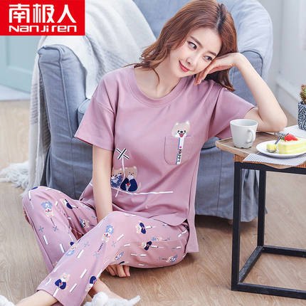 南极人睡衣女夏高档优质棉短袖