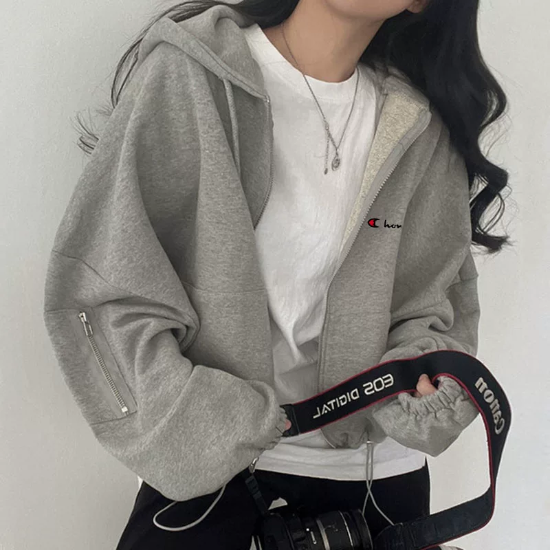 Осень дизайн свитшот с капюшоном на молнии, куртка, oversized, шнурок