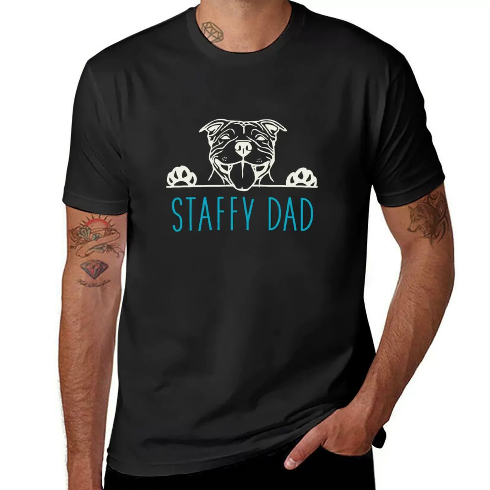 Staffy Dad with Staffordshire Bull Terrier Dog T-Shirt custo