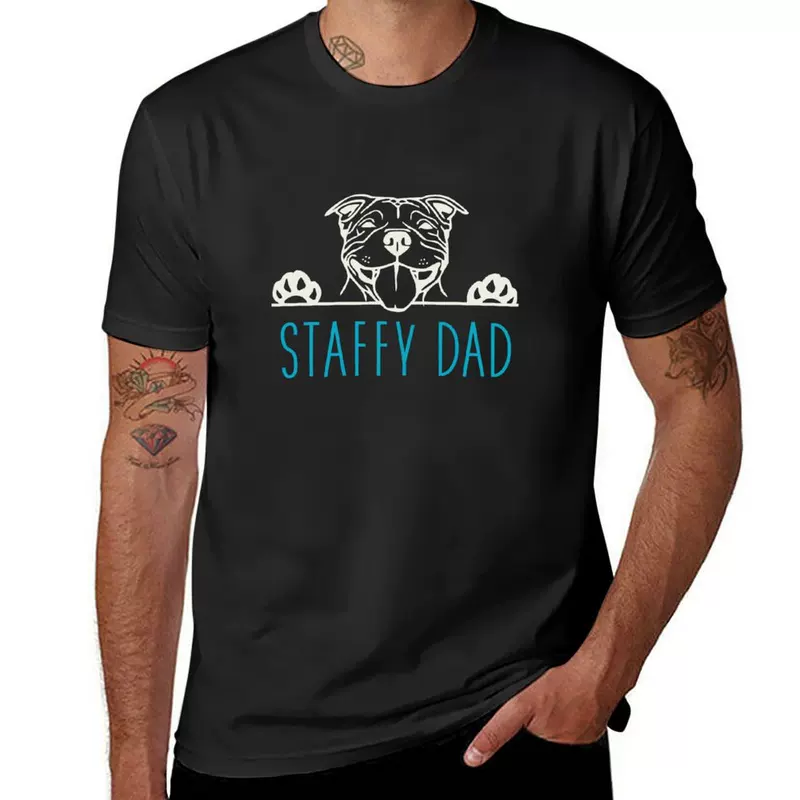 Staffy Dad with Staffordshire Bull Terrier Dog T-Shirt custo