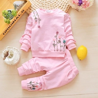 Bé gái 2 bé mùa xuân và mùa thu dài tay hai mảnh set đồ 1-3 tuổi cho bé mặc áo len bé gái cotton đồ bé trai