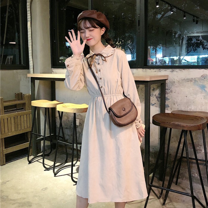 小个子冬季连衣裙女2020秋冬新款学院风灯芯绒裙...