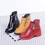 Giày nữ mới của Hàn Quốc phiên bản của thời trang đơn giản màu rắn PU mặt giày cao dày với hoang dã thoải mái hai đôi giày bông 873-1 giày boot nữ cổ thấp