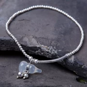 S925 sterling bạc vòng chân nữ chalcedony tự nhiên Palăng chuông chân dây thời trang nhân vật đơn giản chân dây xích - Vòng chân