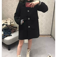 [Tiền gửi] 2018 mùa thu mới của phụ nữ Hàn Quốc phiên bản của màu đen mỏng chic retro dài áo len áo khoác dạ nữ hàn quốc