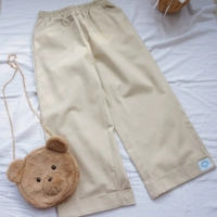Японские однотонные весенние штаны для школьников, высокая талия, свободный прямой крой