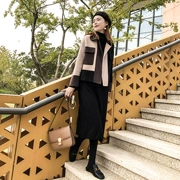 Áo khoác len nữ 2018 phiên bản Hàn Quốc mới của mùa đông phổ biến khâu tương phản màu lỏng mỏng áo ngắn ngắn