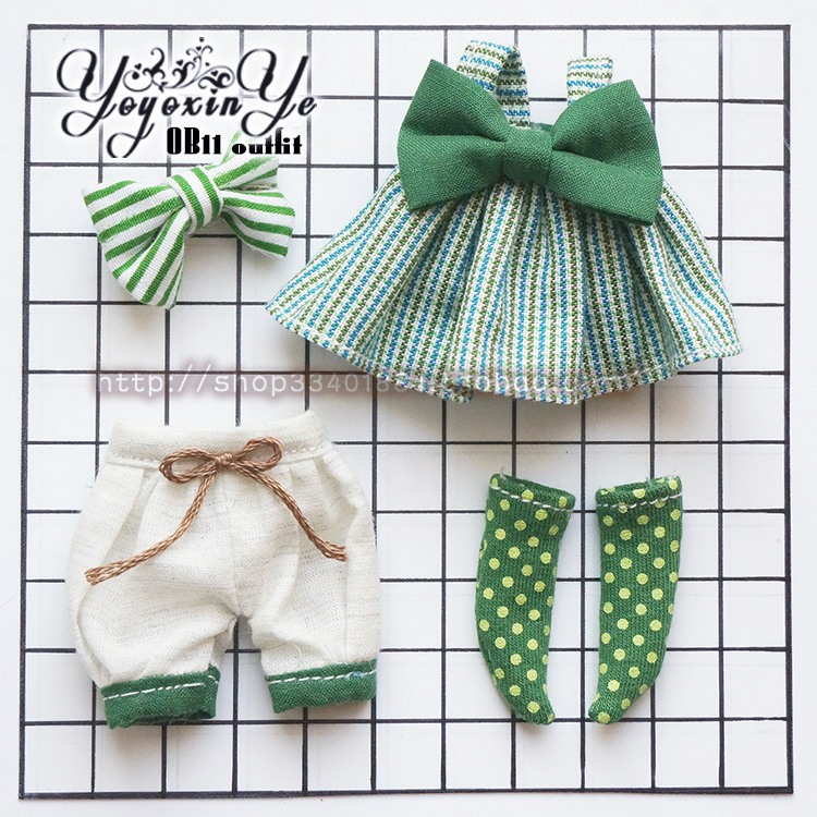 Green Check (Skirt + Hairpin + Bloomers + Socks)long Xin leaf OB11 Plastid bjd  summer autumn suit 618 Great promotion GSC clay Various 12 branch BJD Meijie pig