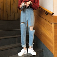Джинсы для школьников, приталенные штаны, в корейском стиле, высокая талия, свободный прямой крой