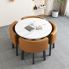 Imitation of marble round+brown leather chair, a table of 4 chairs, imitation marble round+brown leather chair, one table, 4 chairs
