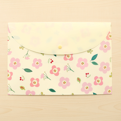 L331 Small Flower YellowKorean version student lovely A4 test paper file pocket fresh Broken flower folder Button data bag Office Supplies