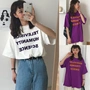 Cộng với phân bón XL 200 pounds chất béo mm mùa hè retro Hàn Quốc phiên bản của thư in lỏng T-Shirt nữ sinh viên cơ sở áo sơ mi áo thun tay lỡ