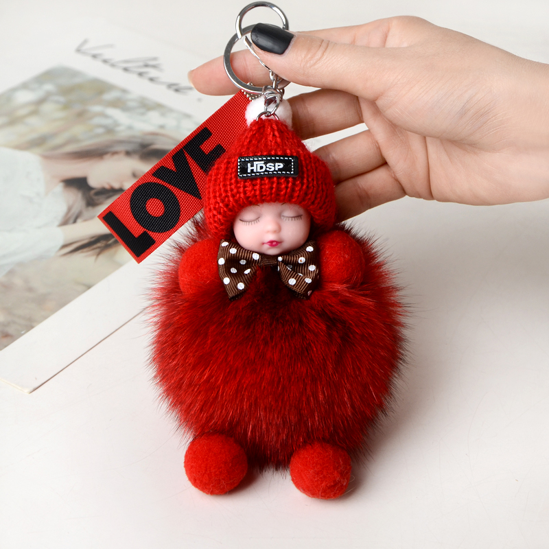 Scarletlovely sleep doll Bag Pendant knapsack Hanging decoration Real hair Fox  Hairball automobile Key buckle Plush doll