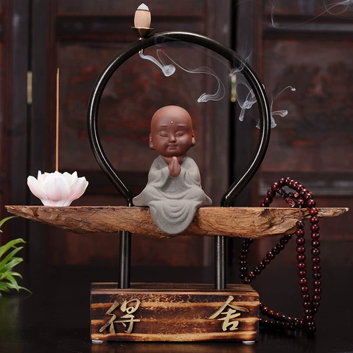 Выветрившаяся деревянная перевернутая благовония Печь Zen Декоративный дом, домашнее исследование, маленький монах, керамический маленький песчаный творческий украшение