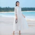 Phong cách Trung Quốc ramie văn học của phụ nữ Zen retro khóa cải tiến Hanfu váy cotton quốc gia và váy sườn xám - Váy dài Váy dài