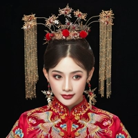 Китайское стиль невесты показывает, что головные уборы в атмосфере древних свадебных украшений, встряхивая корона Su xiuhe feng, маленькое лицо