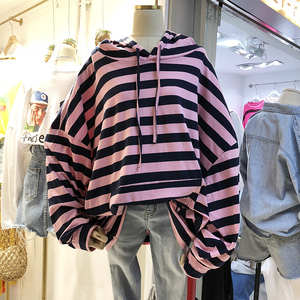 Ttmi Hàn Quốc phiên bản và mùa hè ulzzang đơn giản trùm đầu lỏng tương phản sọc màu giản dị hoang dã dài tay áo len mỏng áo khoác nữ hàng hiệu