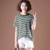 Áo phông nữ cỡ lớn 200 kg phiên bản Hàn Quốc của áo thun ngắn tay nữ mùa hè 2019 mới thêu áo sọc mỏng - Cộng với kích thước quần áo Cộng với kích thước quần áo
