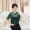 2018 mới tay áo cổ áo cổ áo in T-Shirt phù hợp với phụ nữ trung niên Hàn Quốc phiên bản của khóa ngắn tay áo cộng với quần