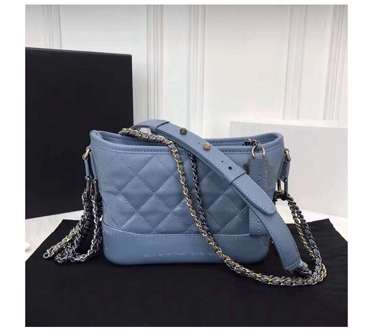 Flax Blue Gradient SmallBag female 2020 spring new pattern Little fragrance genuine leather Stray bag One shoulder Oblique span Rhombic grid Chain package Versatile Female bag