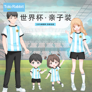 Xia gia đình trang bị ngắn tay T-Shirt World Cup bóng đá quần áo cotton Argentina bóng phù hợp với một gia đình ba ba gia đình