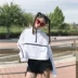 Mùa thu nữ phiên bản Hàn Quốc của phong cách Harajuku nhỏ cổ cao vòng dây kéo khâu sọc áo len ngắn áo sơ mi nữ sinh áo nỉ dáng dài Áo len