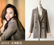 2018 mùa thu và mùa đông Hàn Quốc phiên bản mới của ngôi sao với một bộ đồ nhỏ Hồng Kông hương vị lưới retro là mỏng đơn ngực áo khoác nữ áo măng tô hàn quốc