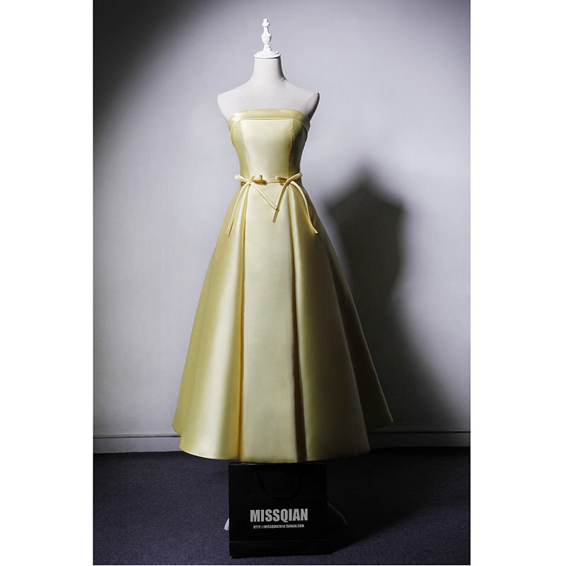 Lemon yellow evening dress, simple cut